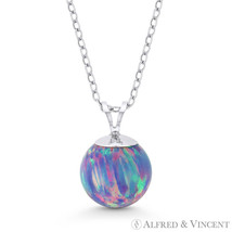 Fiery Lavender Opal Ball Solitaire 14k White Gold Pendant &amp; Chain Necklace - £34.17 GBP+