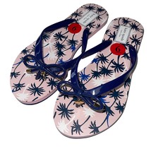 Kate Spade NY Flip Flops Pink Blue Palm Trees Bow Nova Thong Sandals Lig... - $49.47