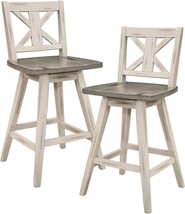 Solid Wood High Back Swivel Counter Height Bar Stools Set Of 2, Kitchen, White - $209.95