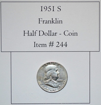 1951 S, Franklin Half Dollar, # 244, half dollar coins, vintage coins, r... - $62.45
