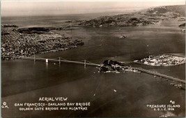 Vtg Postcard RPPC 1939 DOPS San Francisco Bridges Treasure Island Aerial View - £9.24 GBP