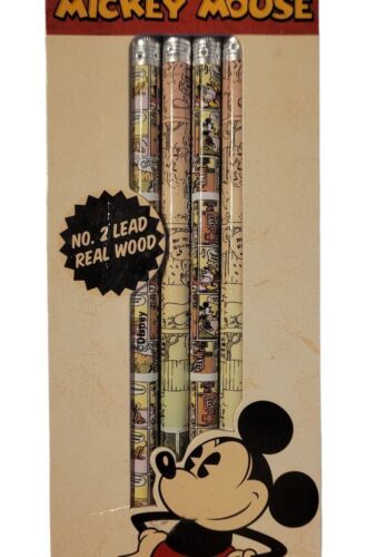 Walt Disney pencils vtg MICKEY MOUSE comic cartoon strip lead no 2 NOS 4 pack - $7.99