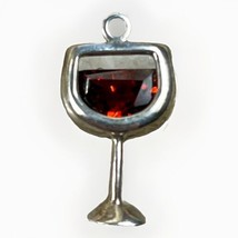 Vintage Pendant Sterling Silver 925 Red Glass Stone Wine Glass Signed - €20,30 EUR