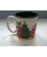 Vintage 1989 Christmas tree bunnies rabbits coffee mug cup potporri press - $19.75