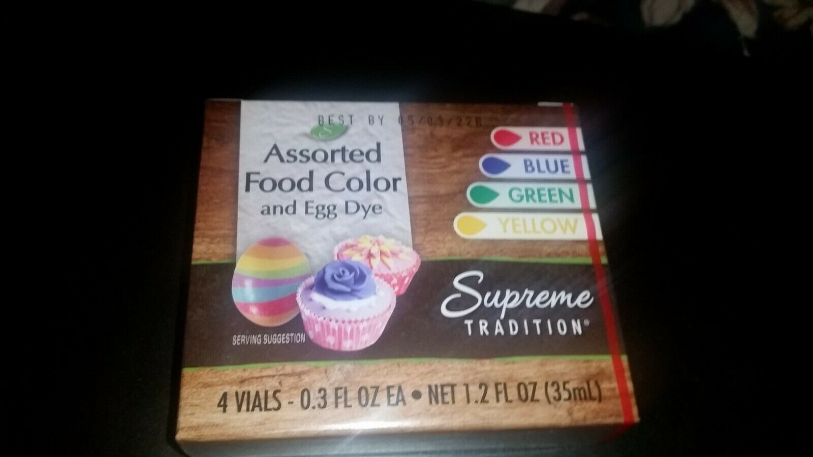 Supreme Tradition Food color &egg dye 4 vials .3oz each-red, blue, green, yellow - $6.00