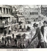 Hong Kong Street Scene Woodcut 1868 Civil War Victorian Military DWAA4 - $745.41 MXN