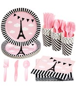 144-Piece Paris Birthday Party Decorations, Disposable Tableware Set, Se... - £30.99 GBP