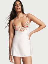 Victoria&#39;s Secret M,L,XL SLIP DRESS satin WHITE red green strawberry ebroidered - £93.85 GBP