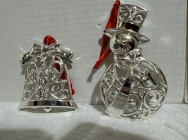 LENOX Snowman Christmas Ornaments Sparkle &amp; Scroll Silver Plate - £15.57 GBP