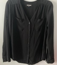 Express Women’s Size Small Black Long Sleeves V-Neck Button Down Blouse. - $21.77