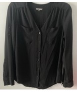 Express Women’s Size Small Black Long Sleeves V-Neck Button Down Blouse. - $30.20 CAD