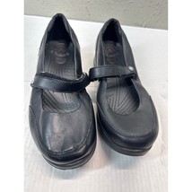 CROCS Saffron Black Leather Mary Jane Hook Loop Flat Round Toe Comfort W... - $29.95