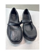 CROCS Saffron Black Leather Mary Jane Hook Loop Flat Round Toe Comfort W... - $41.98 CAD