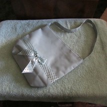 TOTE or LUNCH BAG lined w/plastic, gray w/lt blue &amp; brown ribbon (sm purse) - £5.42 GBP