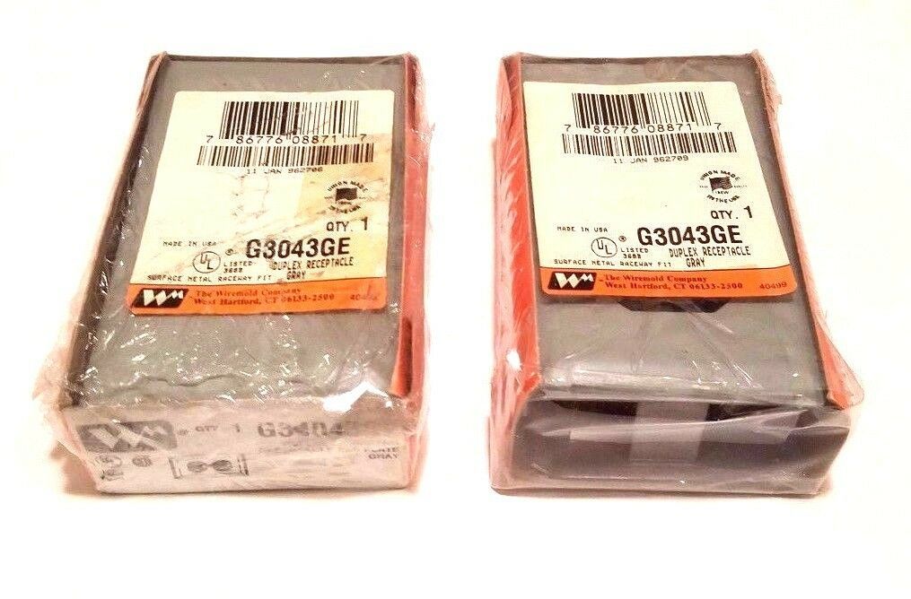 LOT OF 2 NEW WIREMOLD G34043GE DUPLEX GROUNDING RECEPTACLES AND PLATES G3043GE - $25.00