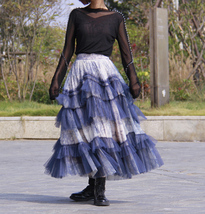 Navy Blue Tiered Tulle Skirt Outfit Women Custom Plus Size Layered Tulle Skirt image 3