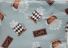 Vinyl Tablecloth w/soft Flannel back, 52&quot; x 52&quot; Square, COFFEE CUPS ON GREY, FP - £11.86 GBP