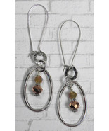 Crystal Boho Round Teardrop Hoop Pierced Earrings Handmade Silver Copper... - $14.84