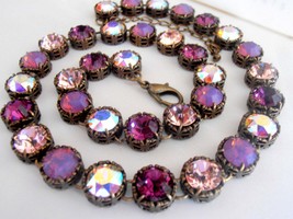 Art Deco Amethyst/Aurora Borealis Choker Necklace w/ Swarovski Crystals - £75.76 GBP