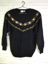 Vintage Nilani Womens Size L Black Beaded Embellished Bling Silk Blend Sweater - £27.68 GBP