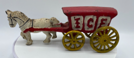 Antique Wagon Horse and Carriage Toy Cast Iron Vintage Pull Toy White Horse - $14.24