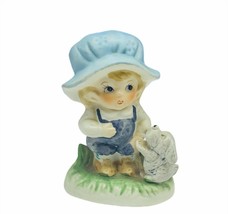 Porcelain figurine enesco blue bonnet puppy dog schnauzer big head gift ... - $19.75
