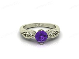 Natural Purple Amethyst Round Gemstone Handmade Art Deco Silver Ring Jewelry - £38.75 GBP