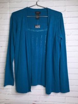RQT Womens Knit Layered Blue Bedazzled Bling Modest Cardigan Blouse Top Size S - £8.32 GBP
