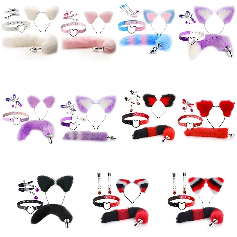 Sporting Toyy Fox Tail Mature Home Cat Ears Headbands Set Mature Clip Neck Colla - £20.04 GBP