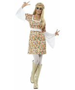 Hippie 60&#39;s-70&#39;s Flower Power Flower Print Bell Sleeved Costume Dress-sz... - £14.92 GBP