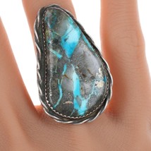 sz6.75&quot; Vintage Sterling and turquoise Navajo ring with quartz matrix - £142.46 GBP