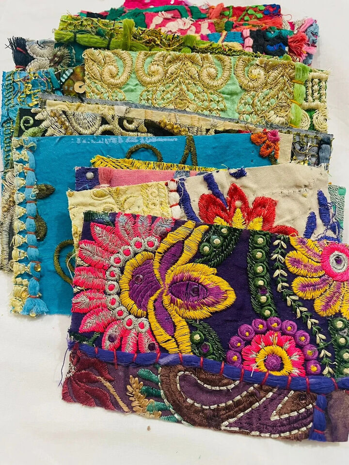 Vintage handstitched Embroidered Fabric Scraps Junk Journal cover scraps
