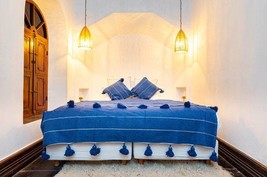 Sky Blue handmade moroccan blanket, Berber blanket, woven blanket,Cotton blanket - £117.72 GBP
