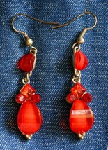 Elegant Translucent Red Acrylic Silver-tone Drop Earrings 1990s vintage 1 1/2&quot; - £9.67 GBP