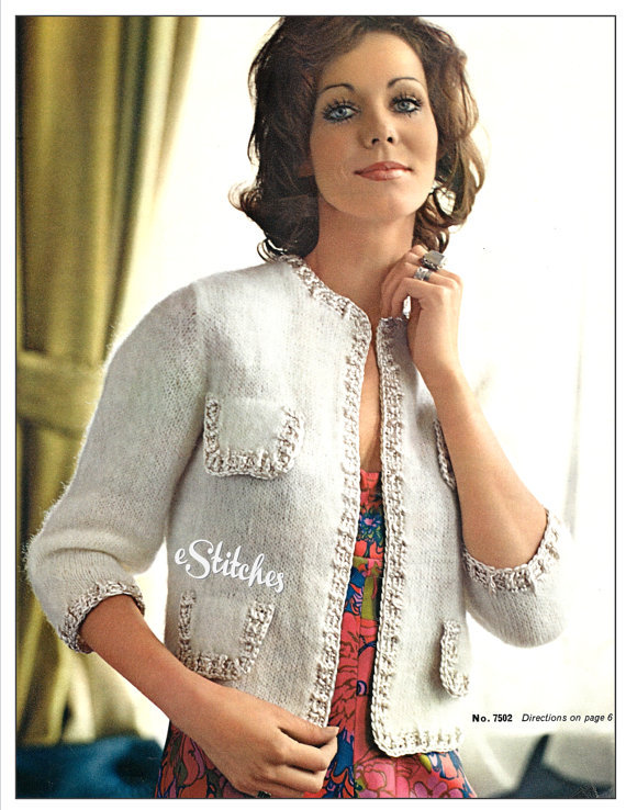 1960s Short Jacket Sweater at Waistline - Knit pattern (PDF 7507) - $3.75