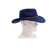 Navy Blue Felt Western Cowboy Hat Outback Fedora Wide Brim Brown Leather... - $38.94