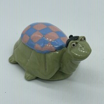 Ceramic Turtle Figurine Rose Blue Pink Checkered Glazed Tortoise Shell M... - $18.00