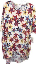 NWT LuLaRoe Medium Patriotic 4th White Red Gold Blue Peach Stars Irma Tunic - $24.74