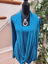 Midnight Velvet Women Blue Solid Rayon Cold Shoulder Sleeve Top Shirt Si... - $25.00