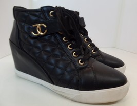 Juicy Couture JC Jolee Black Quilted Wedge Athletic Shoes Goldtone Hardw... - £39.56 GBP