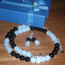 Gorgeous  Genuine Black Jasper and White Agate Necklace  - £36.96 GBP