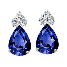 Stunning Pear Shape Blue Sapphire Stud Earrings 14K Solid Yellow Or White Gold - £72.00 GBP
