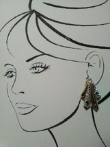 Vintage Fashion Clip Earrings Golden Spray Pave Faux Ruby Sapph Emer Amyth Gems - £18.87 GBP