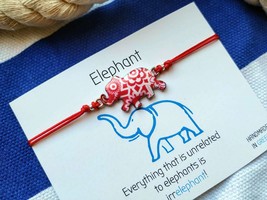 Red Elephant Bracelet - African Boho Jewelry, Hand-Painted Watercolor Charm, Goo - £11.24 GBP