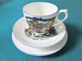 Antique Welsh Costumes Staffordshire Tea Cup Saucer Set And Cake Plate Rare - £96.92 GBP