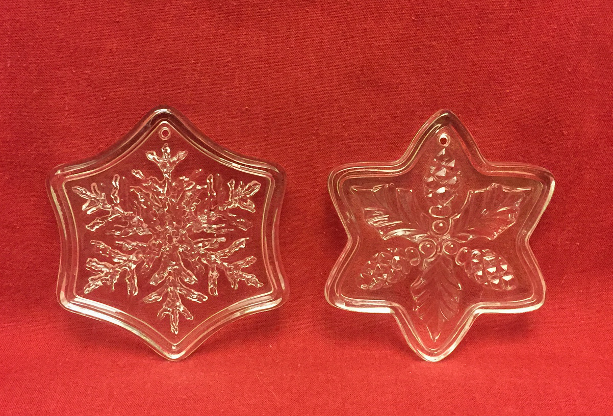 Set of 2 clear glass Christmas ornaments snowflake star pine cones shaped - $3.00