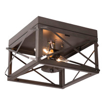 Irvin&#39;s Country Tinware Double Ceiling Light with Folded Bars in Kettle Black - £104.34 GBP