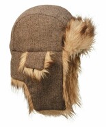Trapper Hat Unisex Brown Tweed Faux Fur Warm Winter Aviator Hunting Flie... - $29.88 CAD