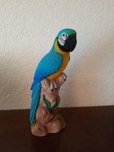 Ceramic Parrot Figurine Turquoise Yellow Tropical Vintage 9&quot; - £22.29 GBP