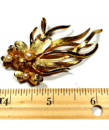 Vintage BROOKS Gold Color with Faux Pearls Flower Spray 2&quot; Brooch, signed - $15.99